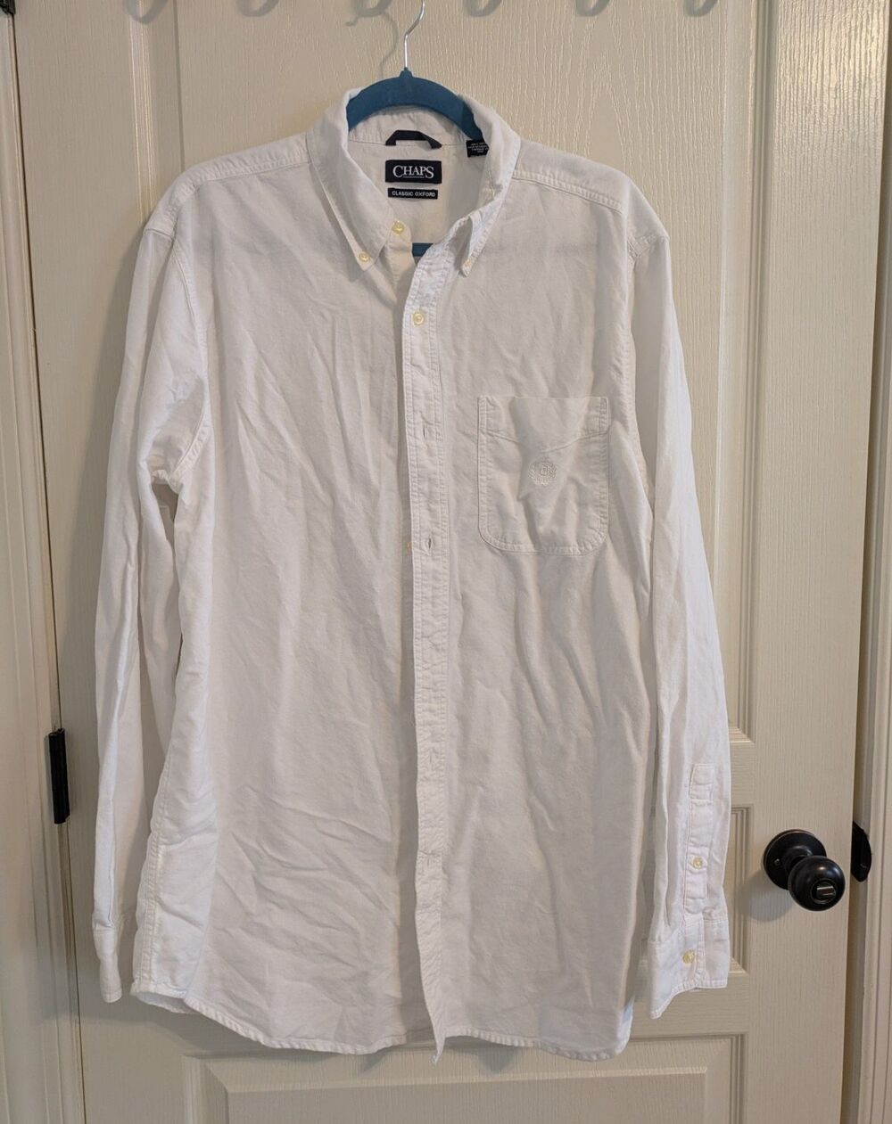 Chaps Classic Oxford Button-Up Shirt White Solid Button-Down Collar Men's LT/GL
